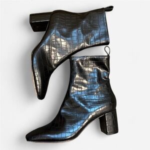 H&M Faux Croc Black Heeled Ankle Boots- 8